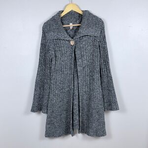 No Boundaries Cardigan Sweater Women L Gray Ribbed Chunky Knit Shawl Collar‎